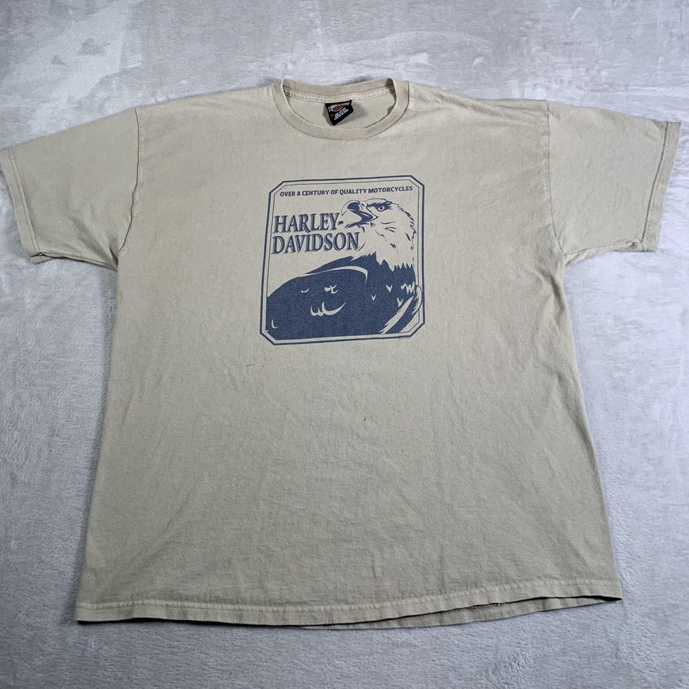 Harley-Davidson Shirt Mens 2XL Tan Made in USA Eagle Graphic Docs St Louis MO